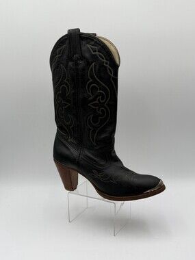 ACME Boots Women’s Size 8M Black Leather Cowgirl Western Boho Made In USA
